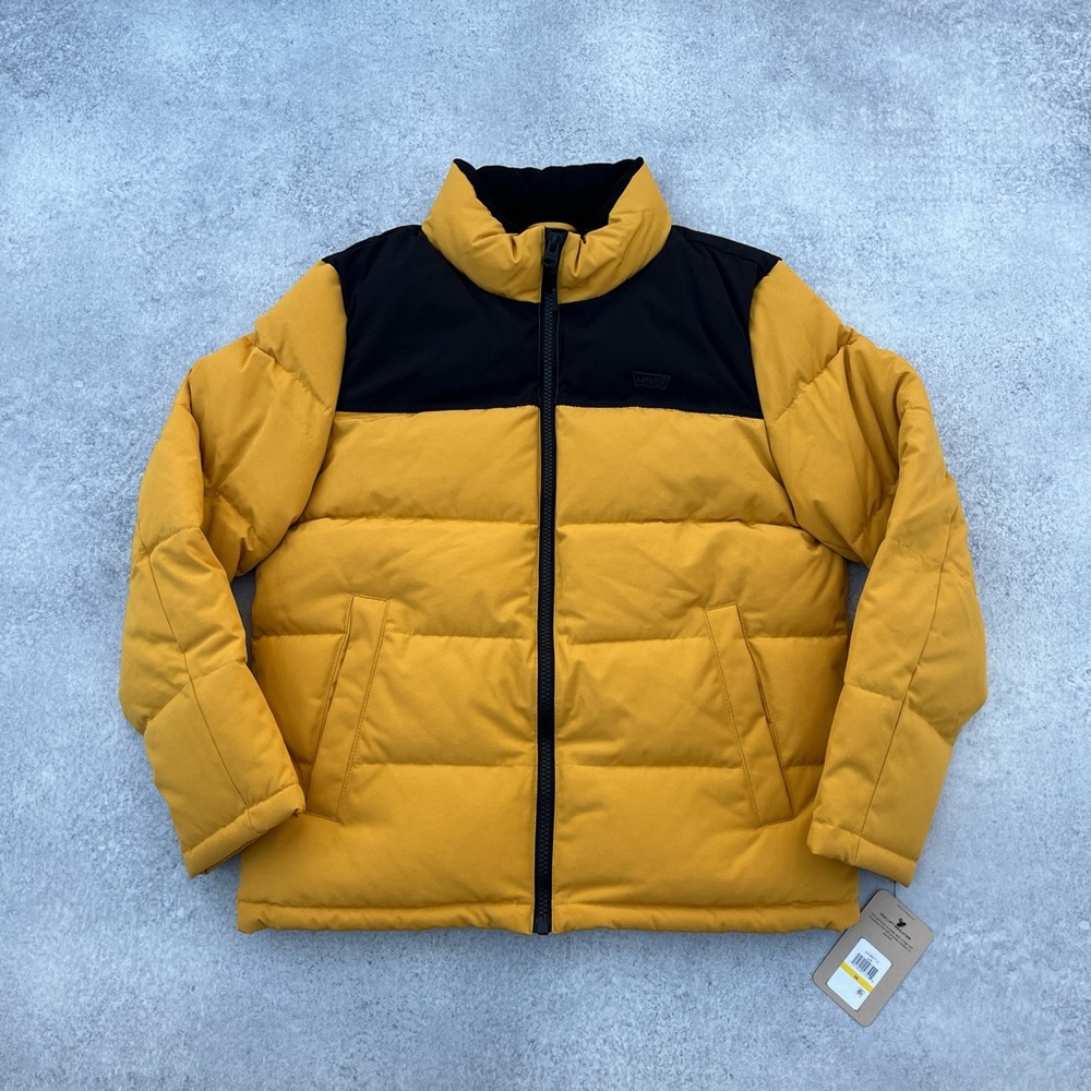 Levi’s Muted Mustard Yellow Winter Puffer Coat Insulated Zip Up Puffer Jacket